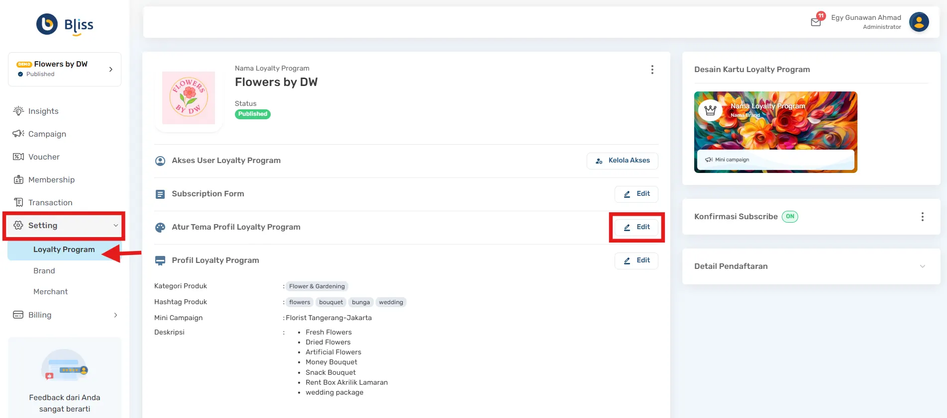 Cara menentukan tema warna loyalty program